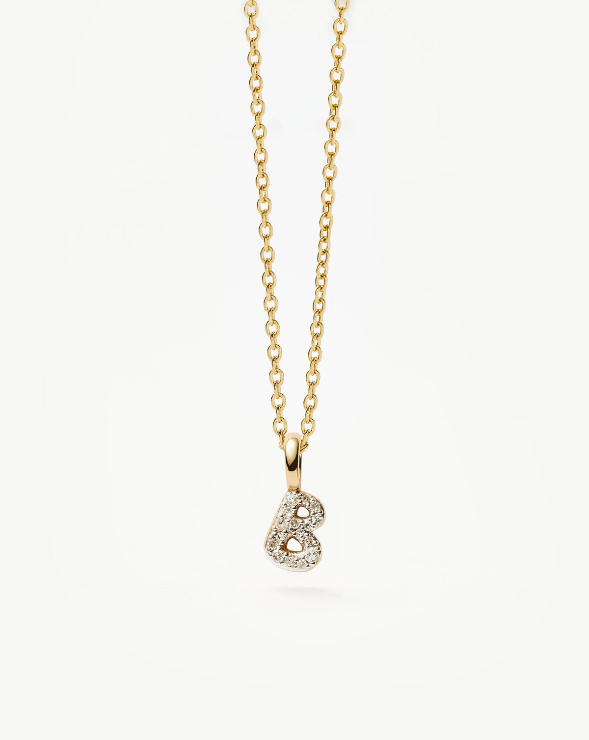Solid Gold Diamond Initial Mini Pendant Necklace - B | 14ct Solid Yellow Gold Plated/Diamond