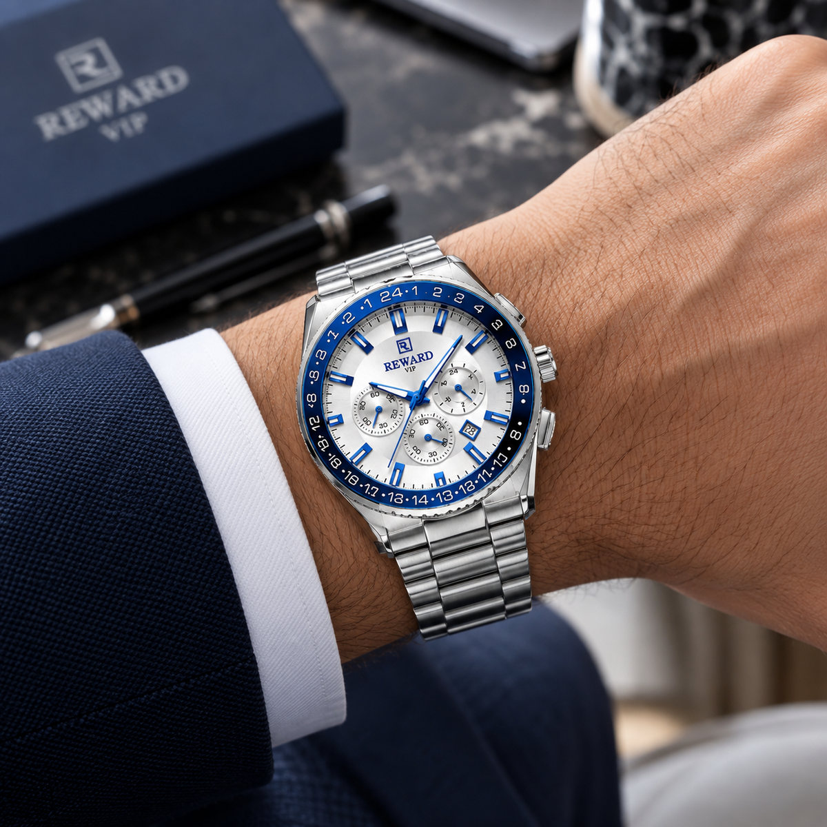 REWARD Luxury Stainless Steel Quartz Watch with Date Display✨