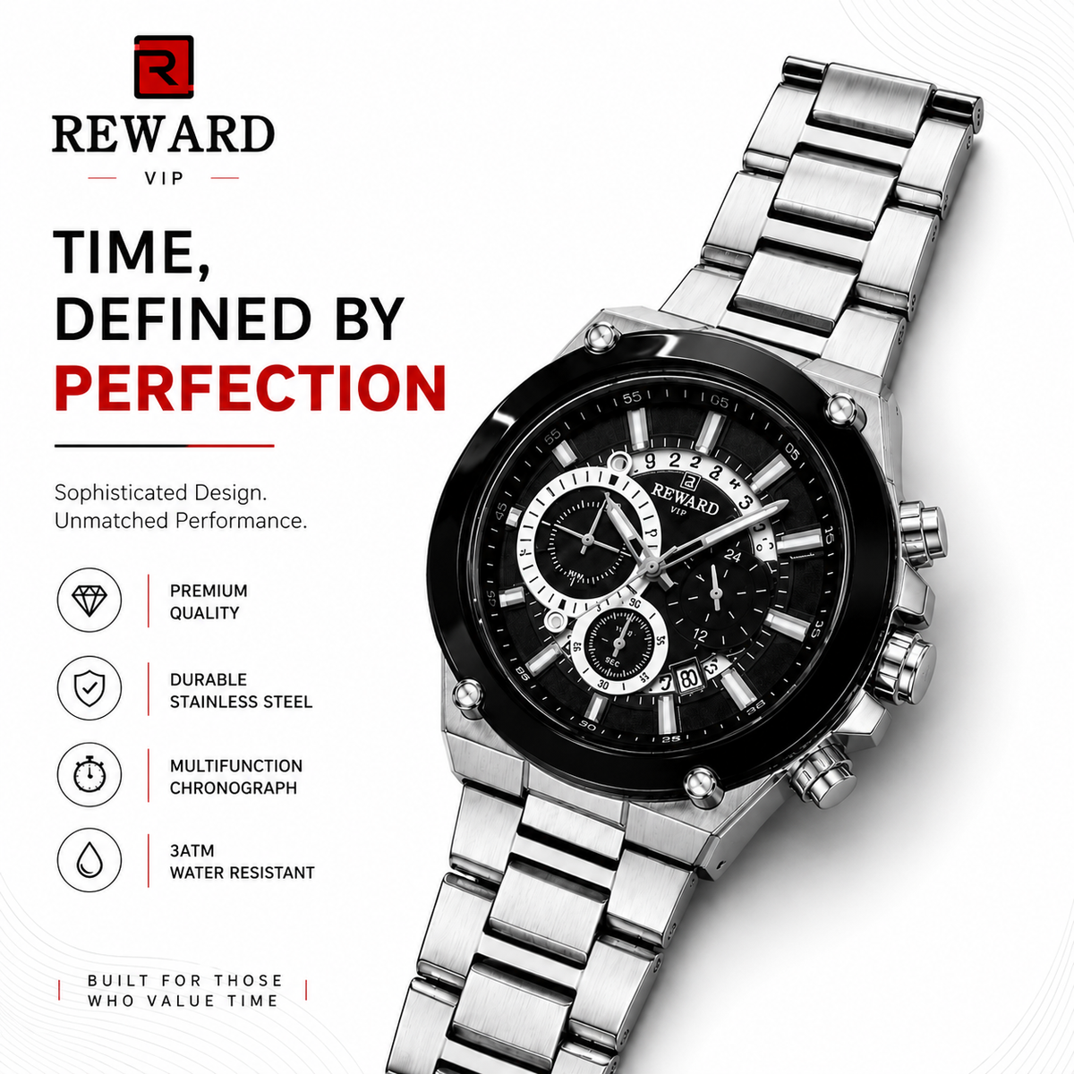Reward VIP Chronograph Quartz Watch ساعة ريوارد VIP الفاخرة