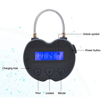 Smart Time Lock LCD Display Time Lock Multifunction Travel Electronic Timer, Waterproof USB Rechargeable Temporary Timer Padlock