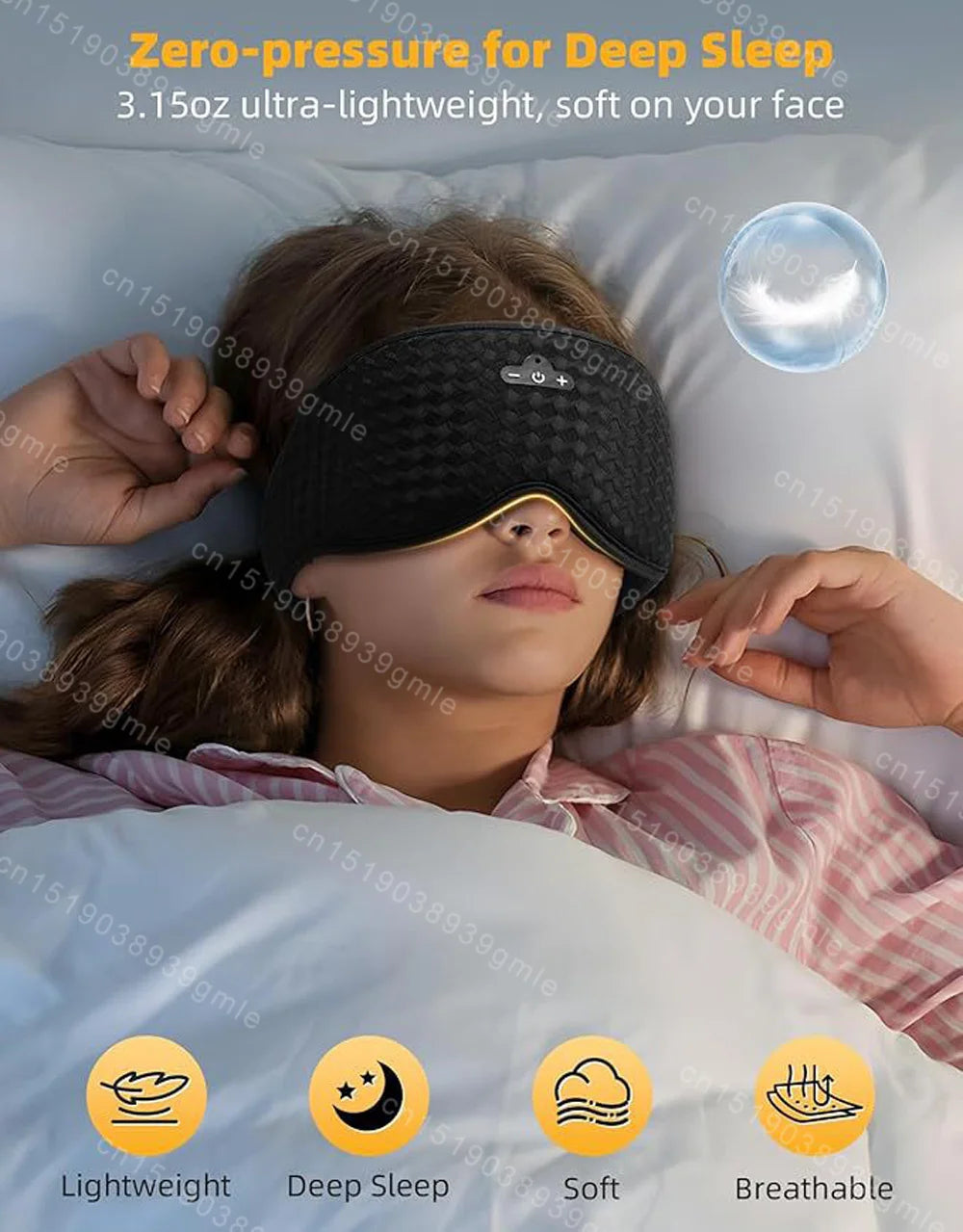 3D Sleeping Eye Mask Bluetooth Music Wireless Headphones Breathable Light Blocking Air Travel Smart Elastic Sleep Headband