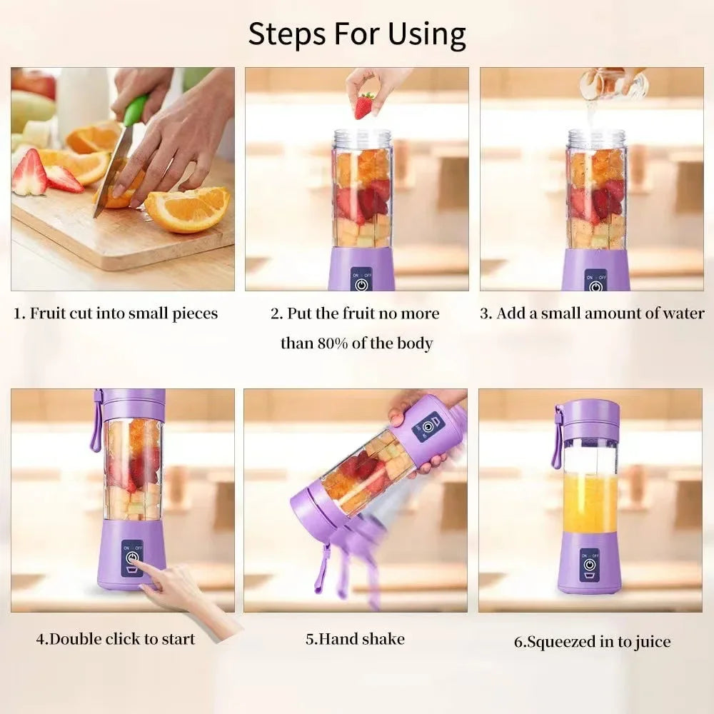 Portable Juicer Blender, USB Travel Juice Cup Baby Food Mixing Machince with Updated 6 Blades with Powerful Motor 4000mAh Rechar