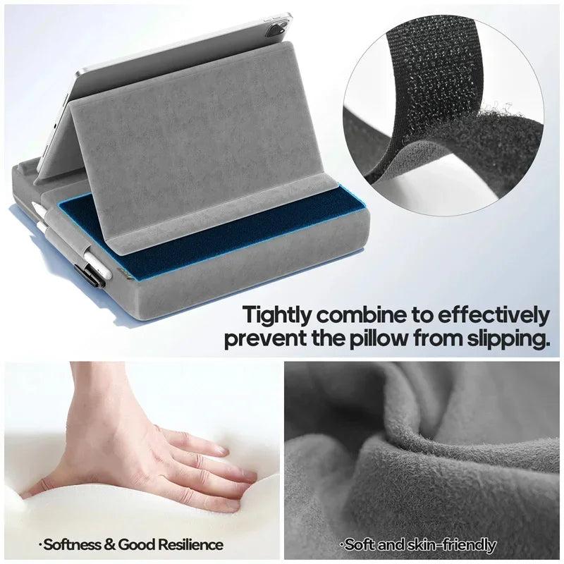 Tablet Pillow Stand Multi-Angle Viewing Ipad Holder for Lap Bed Foldable Soft Pad Dock with Stylus Mount