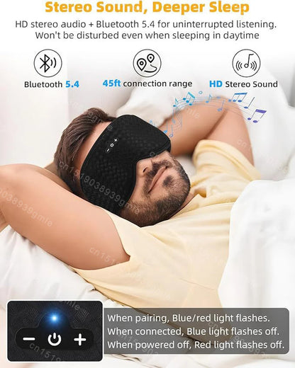 3D Sleeping Eye Mask Bluetooth Music Wireless Headphones Breathable Light Blocking Air Travel Smart Elastic Sleep Headband