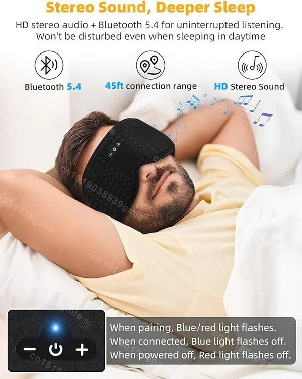 3D Sleeping Eye Mask Bluetooth Music Wireless Headphones Breathable Light Blocking Air Travel Smart Elastic Sleep Headband