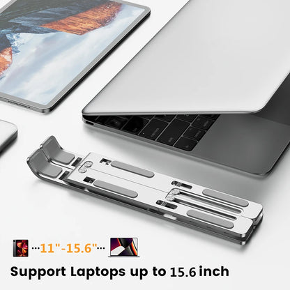 Foldable aluminum laptop stand, adjustable height tabletop laptop stand, laptop stand for desk compatible with macbook air pro