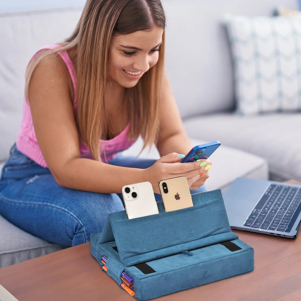 Tablet Pillow Stand for Lap Soft Holder Bed Desk Floor Foldable Multi-Angle Support Tablet Phone Holder for 4-13inch IPad Tablet