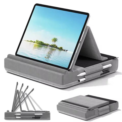 Tablet Pillow Stand Multi-Angle Viewing Ipad Holder for Lap Bed Foldable Soft Pad Dock with Stylus Mount