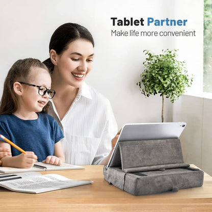 Tablet Pillow Stand Multi-Angle Viewing Ipad Holder for Lap Bed Foldable Soft Pad Dock with Stylus Mount