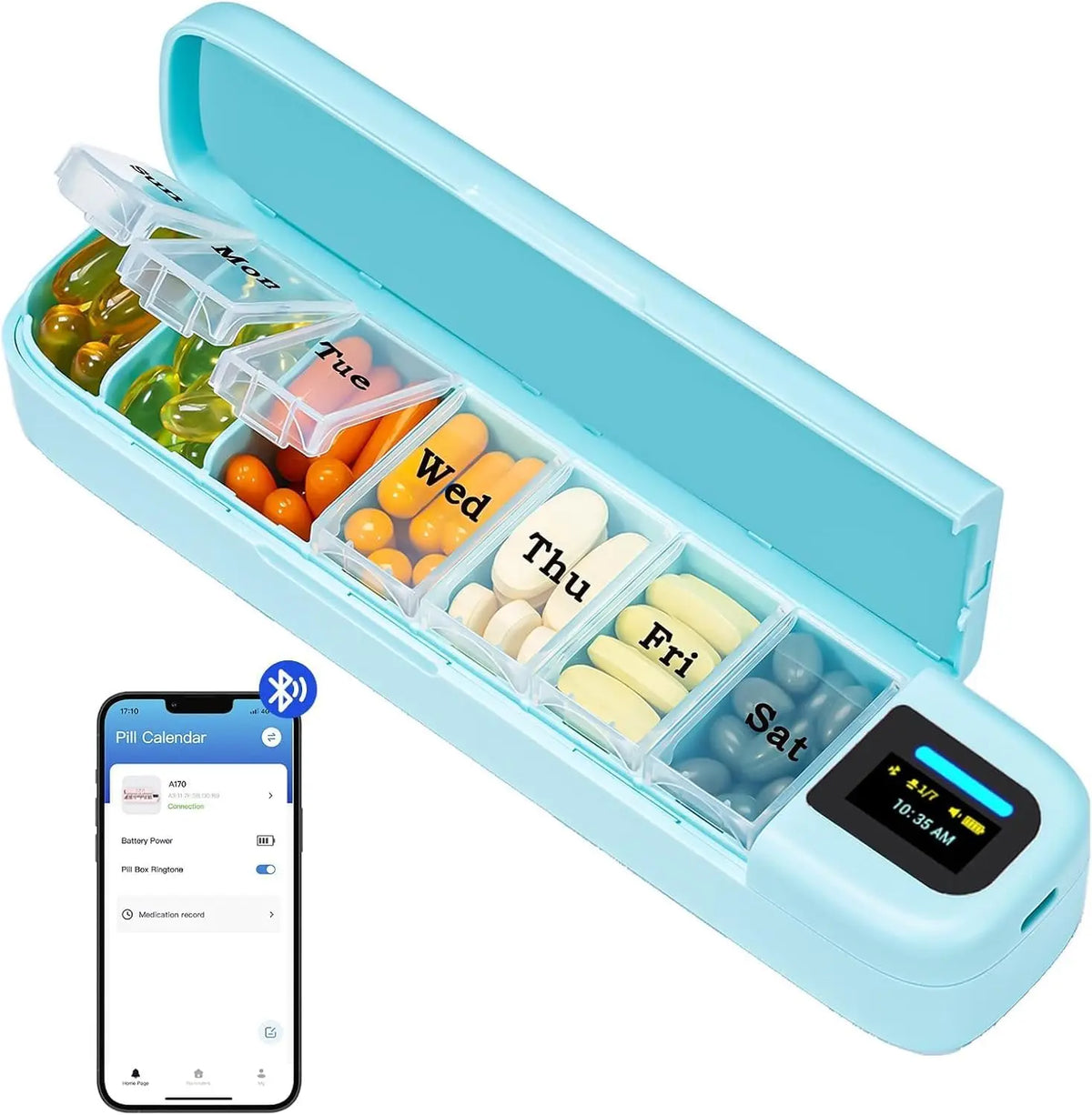 Smart Pill Organizer with Alarm & Bluetooth APP, Weekly Travel Pill Box 7 Day, Portable Pill Reminder for Medicines Vitamins