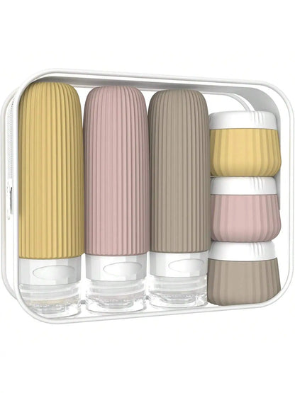 Travel Essentials Bottle Set of 6, Tsa Approved Travel Toiletry Container Set, 3 Silicone Leak-Proof Refillable Bottles and 3 Cream Jar Accessories Kit, Essential for Cruises and Travel Season