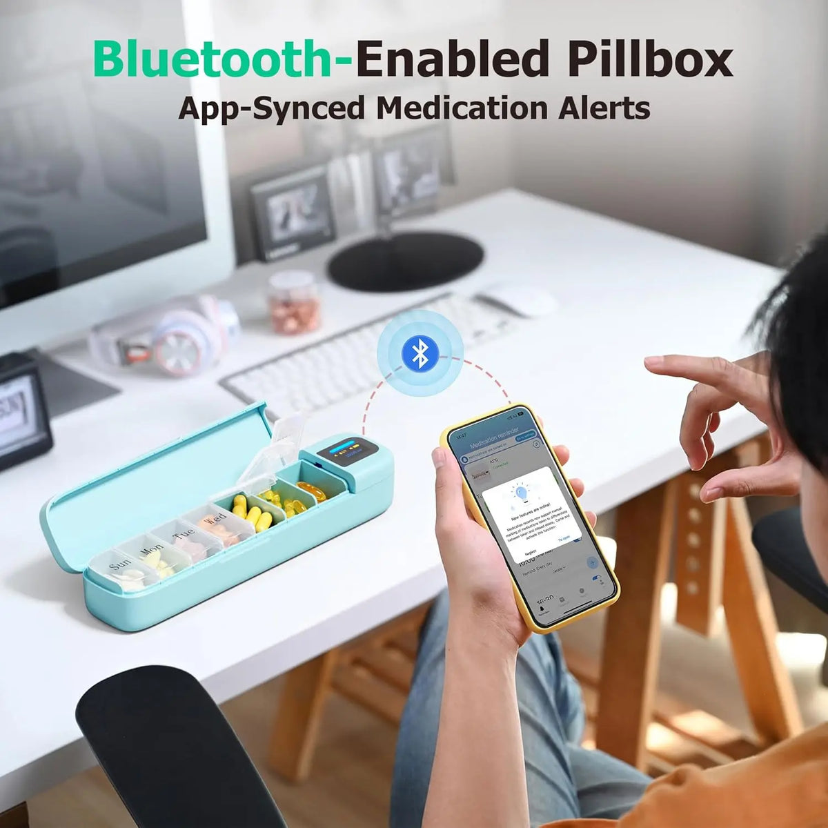 Smart Pill Organizer with Alarm & Bluetooth APP, Weekly Travel Pill Box 7 Day, Portable Pill Reminder for Medicines Vitamins