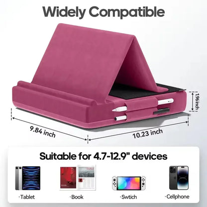 Tablet Pillow Stand Multi-Angle Viewing Ipad Holder for Lap Bed Foldable Soft Pad Dock with Stylus Mount