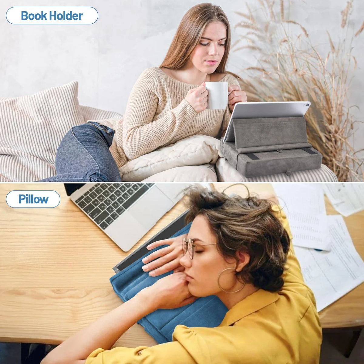 Tablet Pillow Stand for Lap Soft Holder Bed Desk Floor Foldable Multi-Angle Support Tablet Phone Holder for 4-13inch IPad Tablet