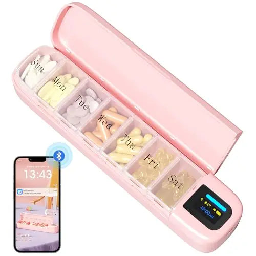 Smart Pill Organizer with Alarm & Bluetooth APP, Weekly Travel Pill Box 7 Day, Portable Pill Reminder for Medicines Vitamins