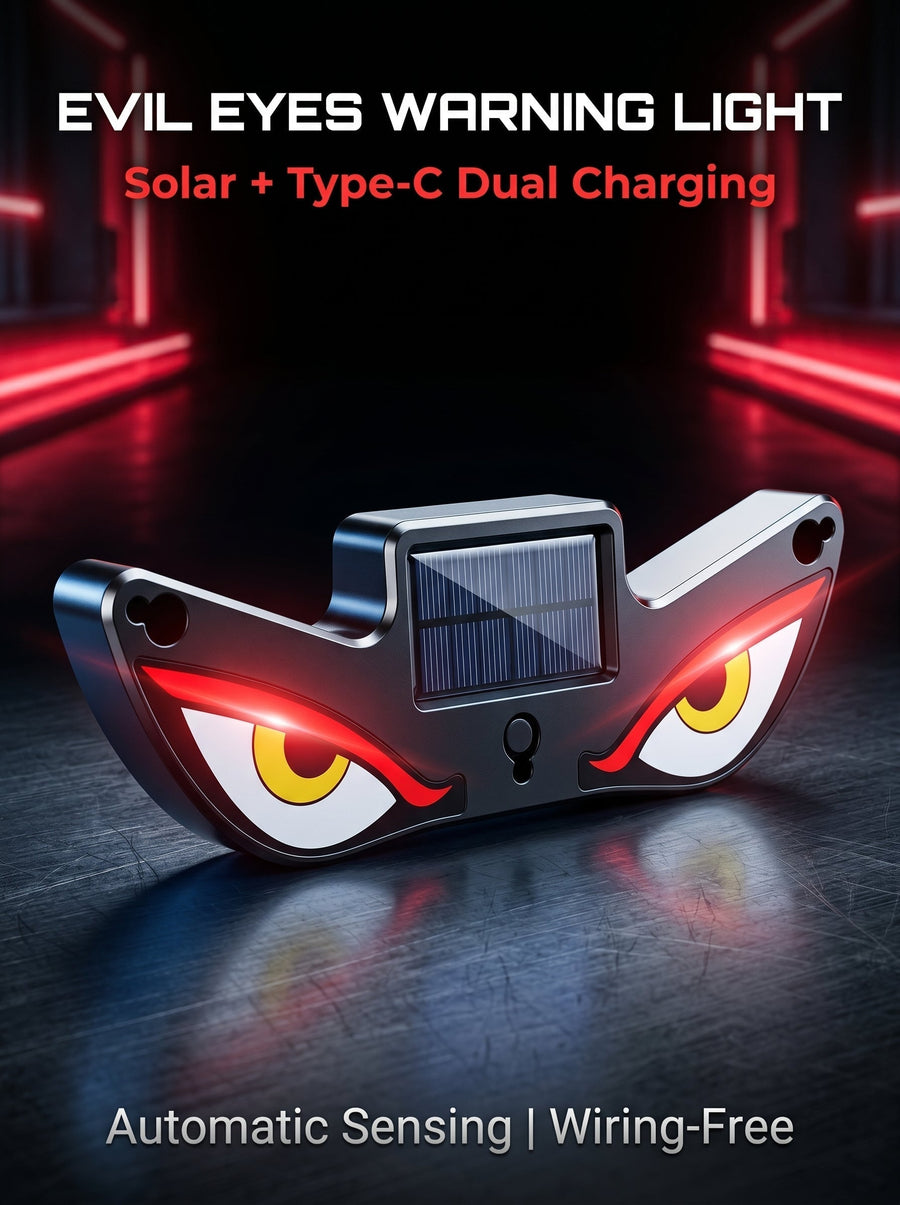 😈 Devil eye LED effect, high visibility at night! ☀️ Solar + Type-C dual charging, no wiring needed!