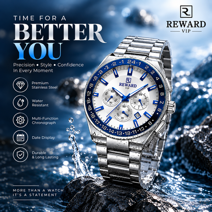 REWARD Luxury Stainless Steel Quartz Watch with Date Display✨