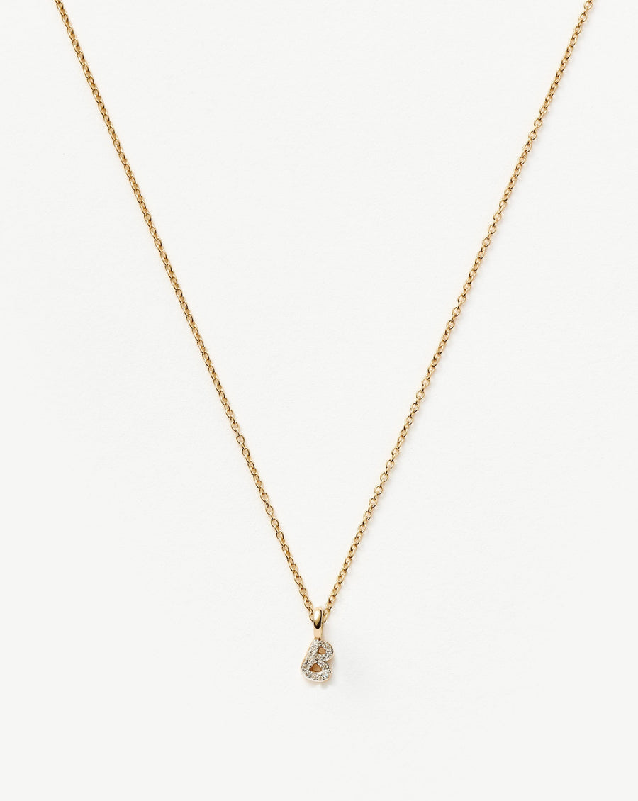 Solid Gold Diamond Initial Mini Pendant Necklace - B | 14ct Solid Yellow Gold Plated/Diamond