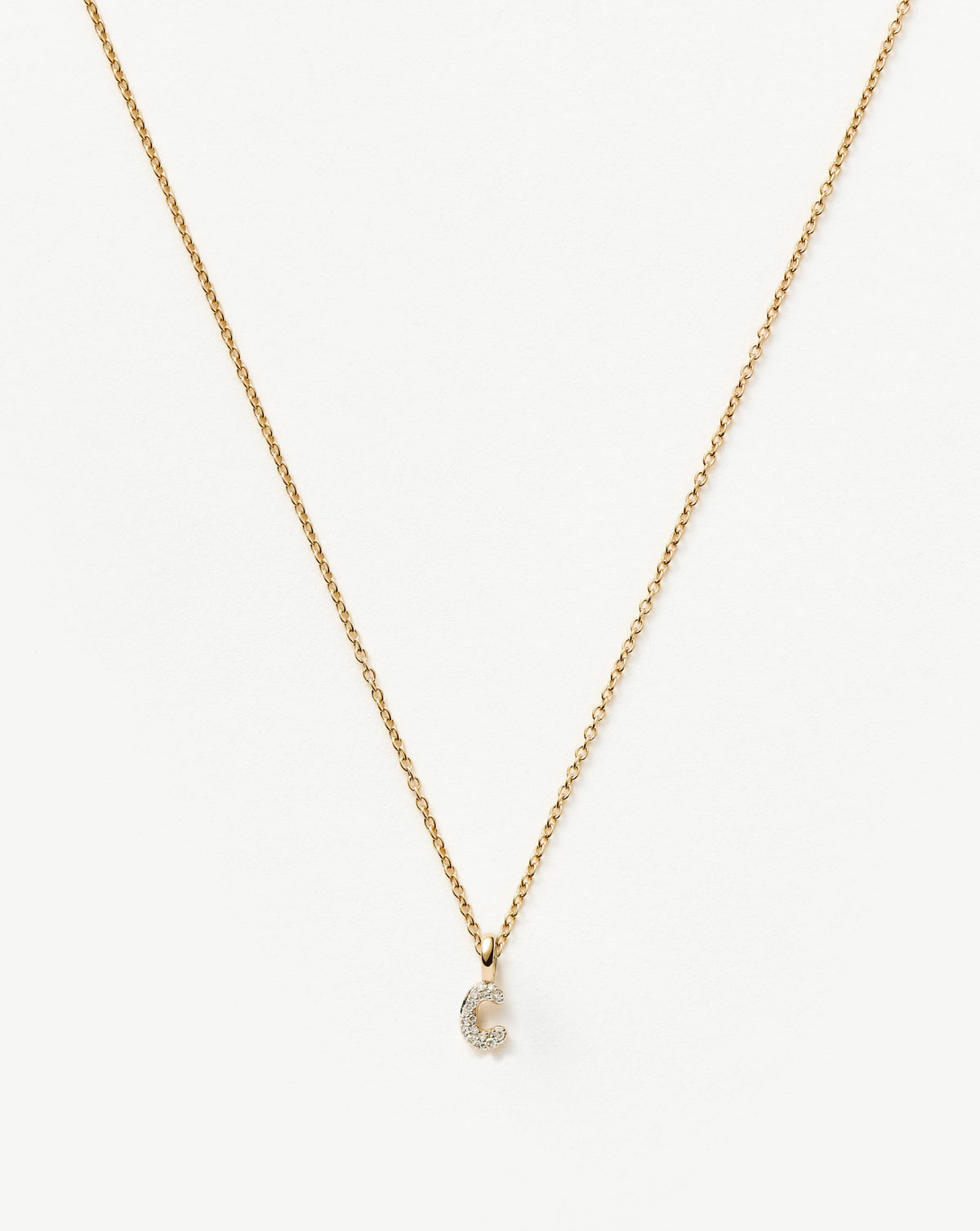 Solid Gold Diamond Initial Mini Pendant Necklace - C| 14ct Solid Yellow Gold Plated/Diamond