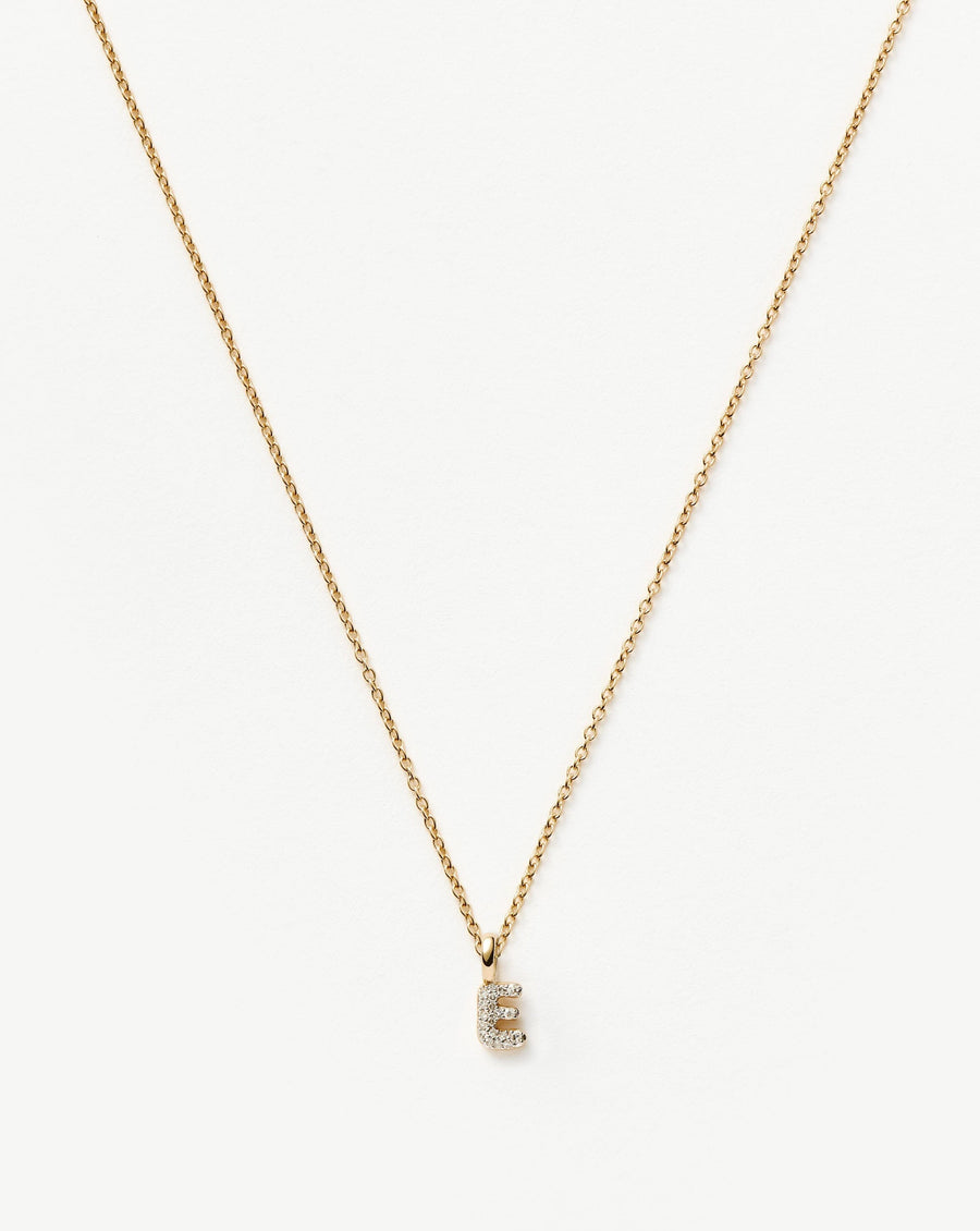 Solid Gold Diamond Initial Mini Pendant Necklace  - E | 14ct Solid Yellow Gold Plated/Diamond