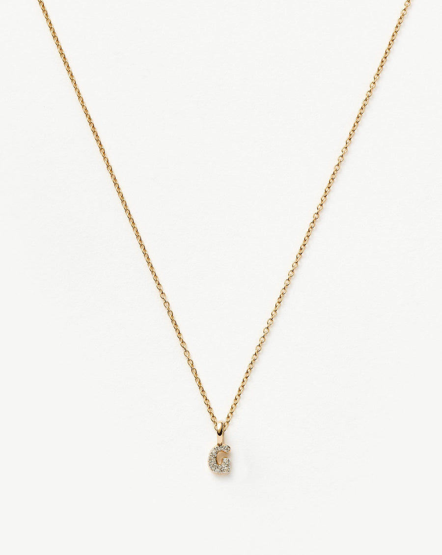 Solid Gold Diamond Initial Mini Pendant Necklace - G | 14ct Solid Yellow Gold Plated/Diamond