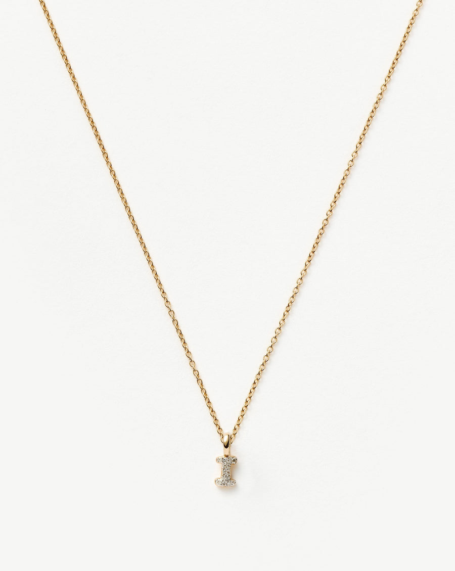 Solid Gold Diamond Initial Mini Pendant Necklace - I | 14ct Solid Yellow Gold Plated/Diamond