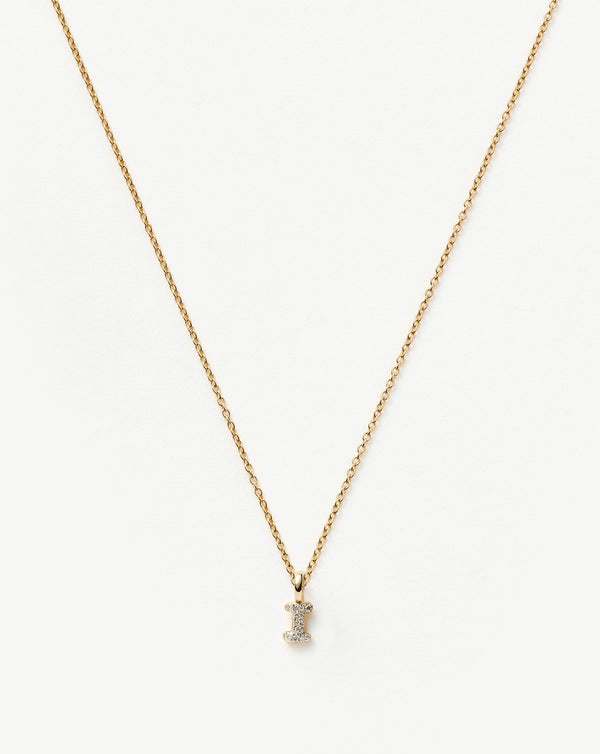 Solid Gold Diamond Initial Mini Pendant Necklace - I | 14ct Solid Yellow Gold Plated/Diamond