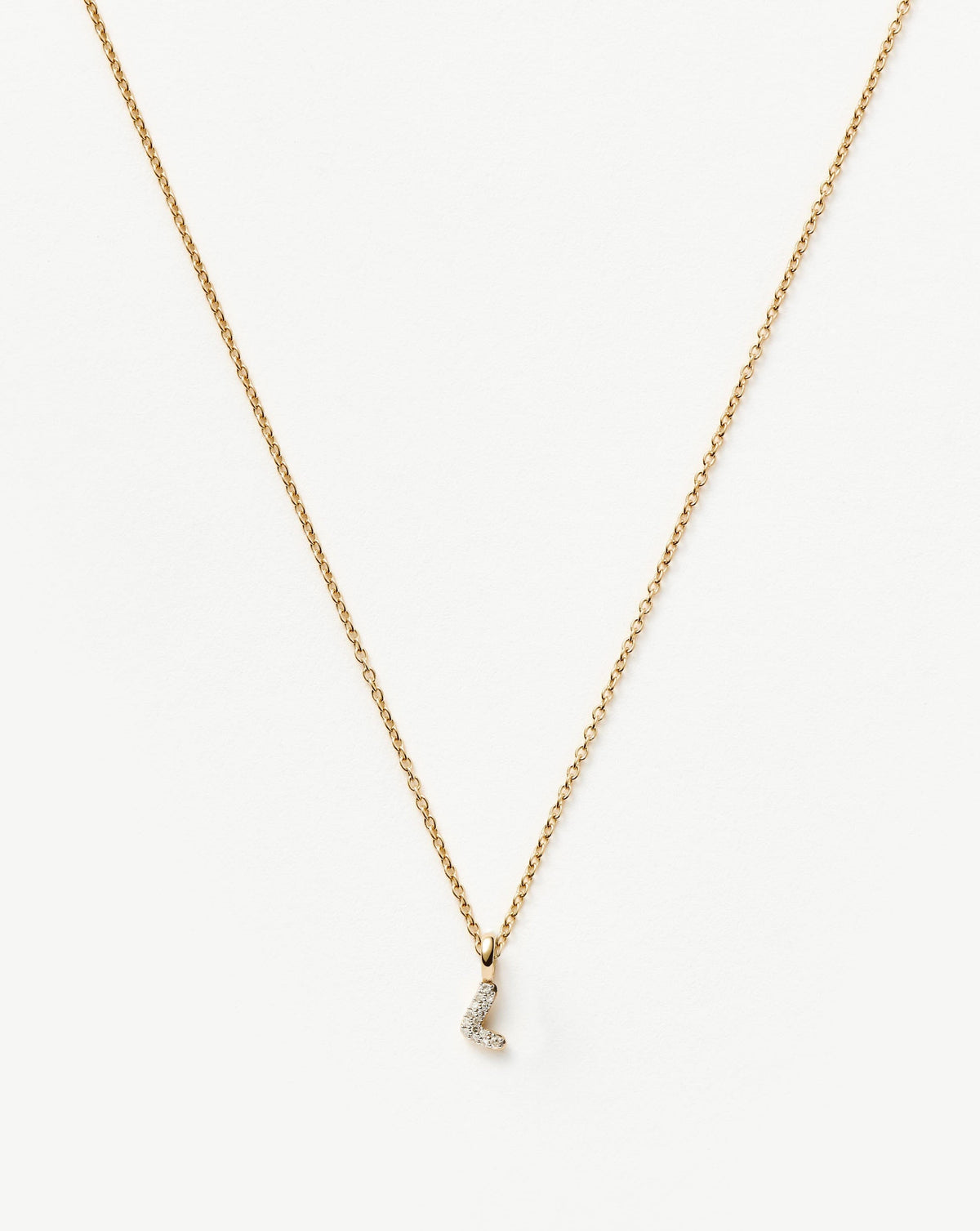 Solid Gold Diamond Initial Mini Pendant Necklace - L | 14ct Solid Yellow Gold Plated/Diamond