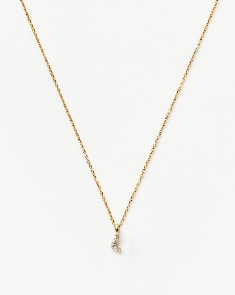 Solid Gold Diamond Initial Mini Pendant Necklace - L | 14ct Solid Yellow Gold Plated/Diamond
