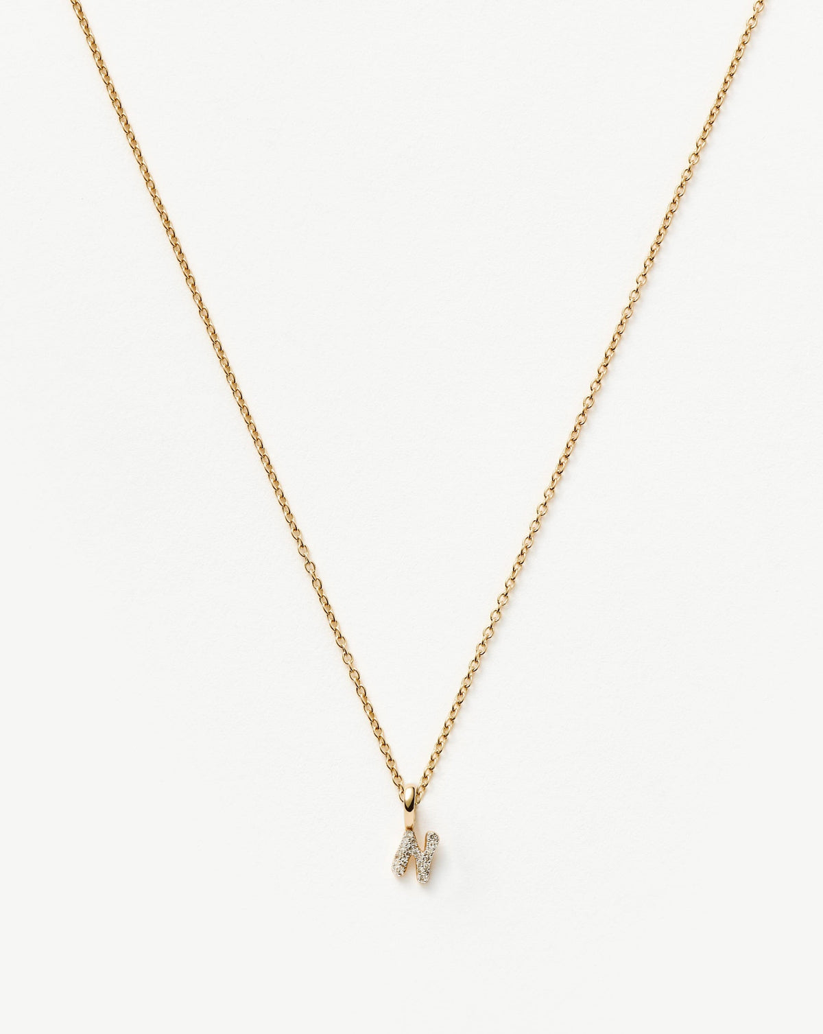 Solid Gold Diamond Initial Mini Pendant Necklace - N | 14ct Solid Yellow Gold Plated/Diamond