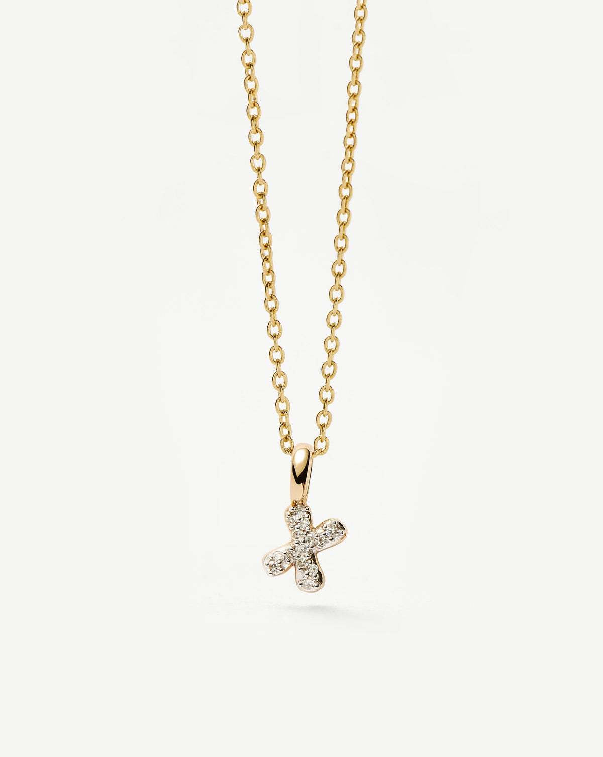 Solid Gold Diamond Initial Mini Pendant Necklace - X | 14ct Solid Yellow Gold Plated/Diamond
