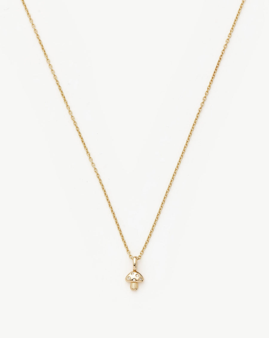 Solid Gold Diamond Mushroom Mini Pendant Necklace | 14ct Solid Gold/Diamond