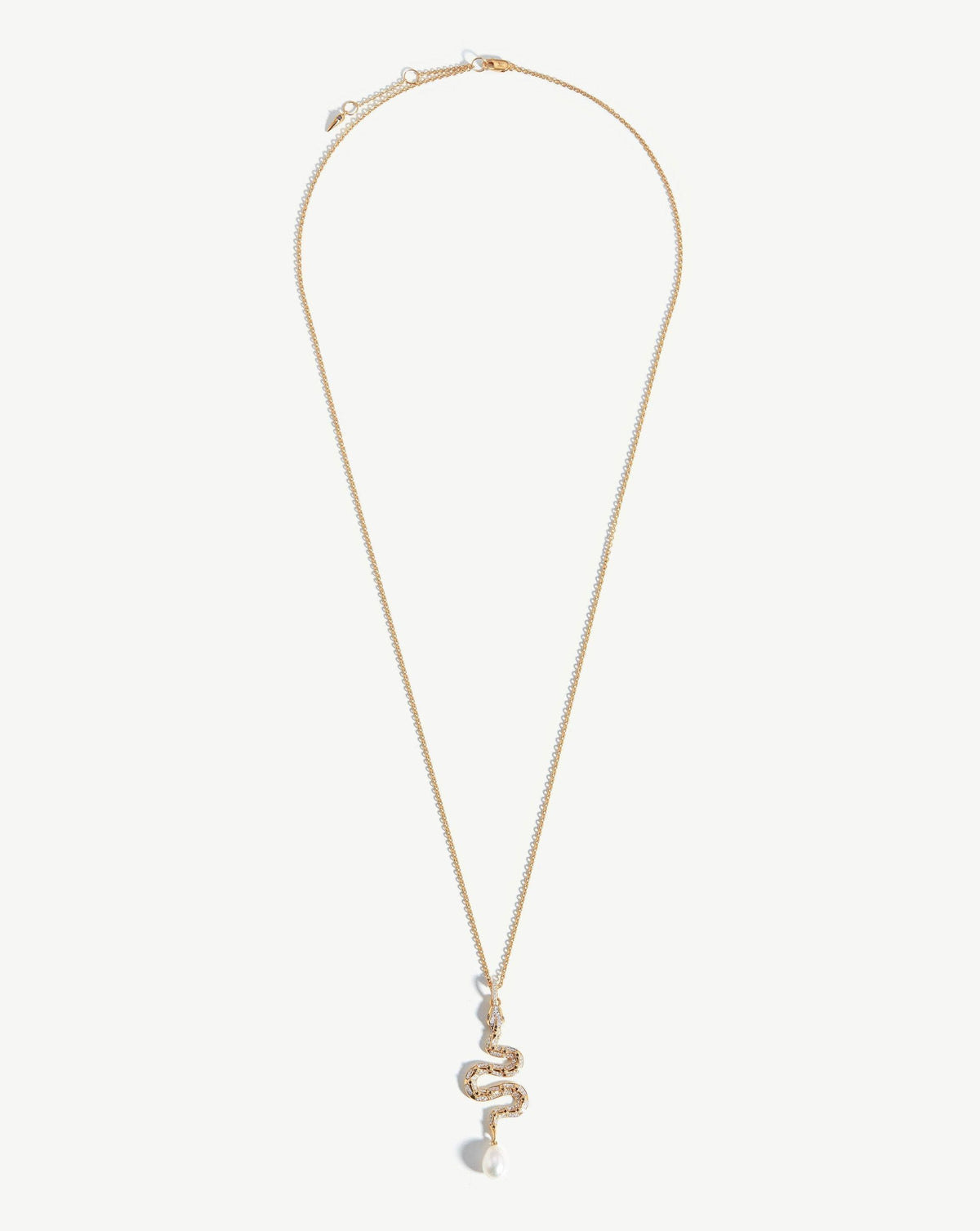 Harris Reed Solid Gold Serpent Necklace | 14ct Solid Gold/Pearl & Diamond